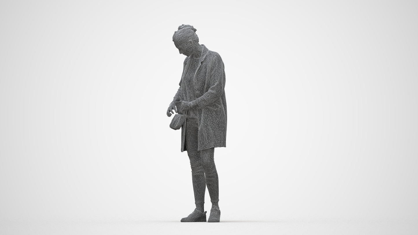 3D people model woman casual standing, scanned human for 3ds Max rendering, wireframe back view