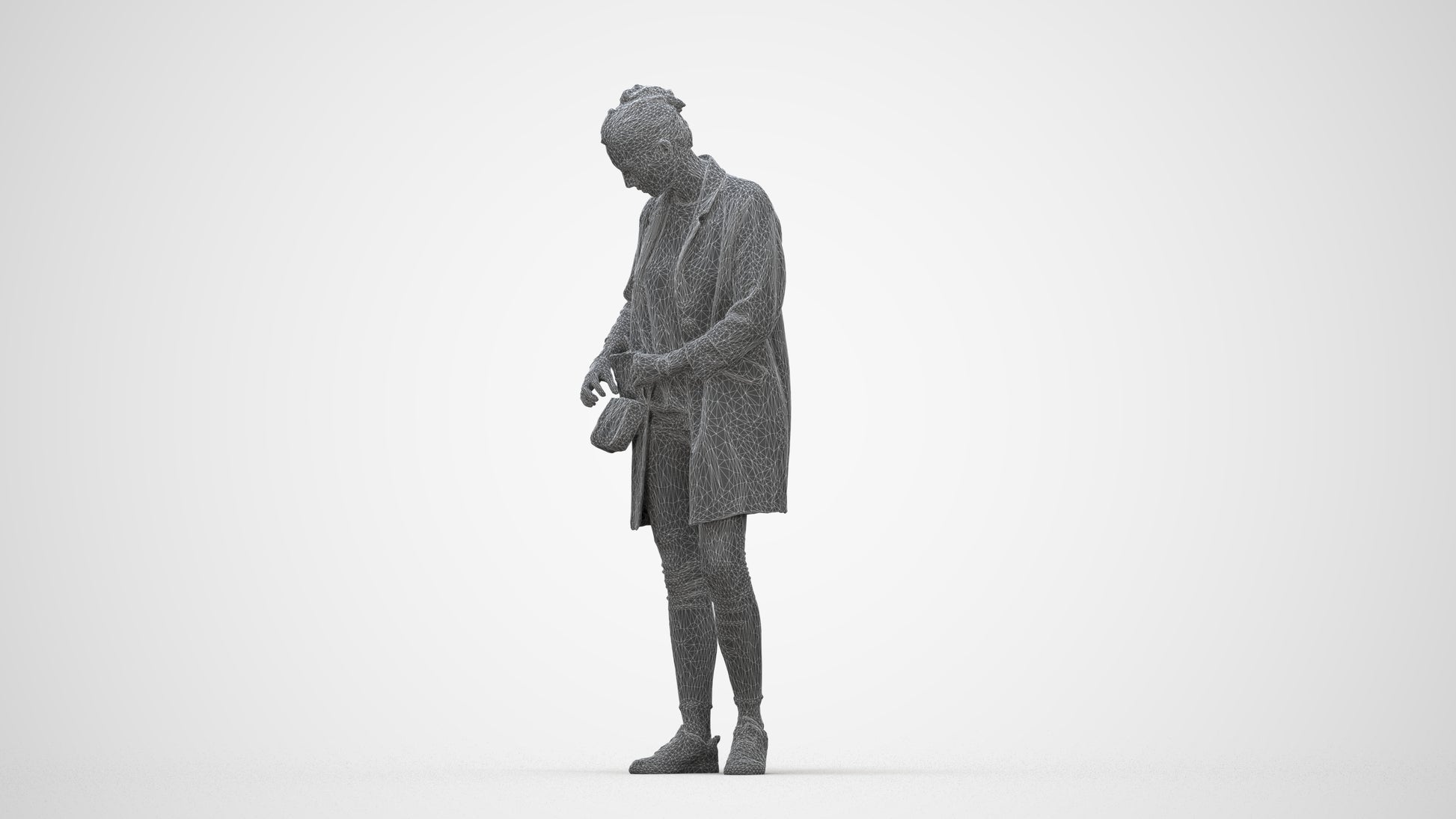 3D people model woman casual standing, scanned human for 3ds Max rendering, wireframe back view