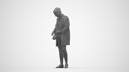 3D people model woman casual standing, scanned human for 3ds Max rendering, wireframe back view