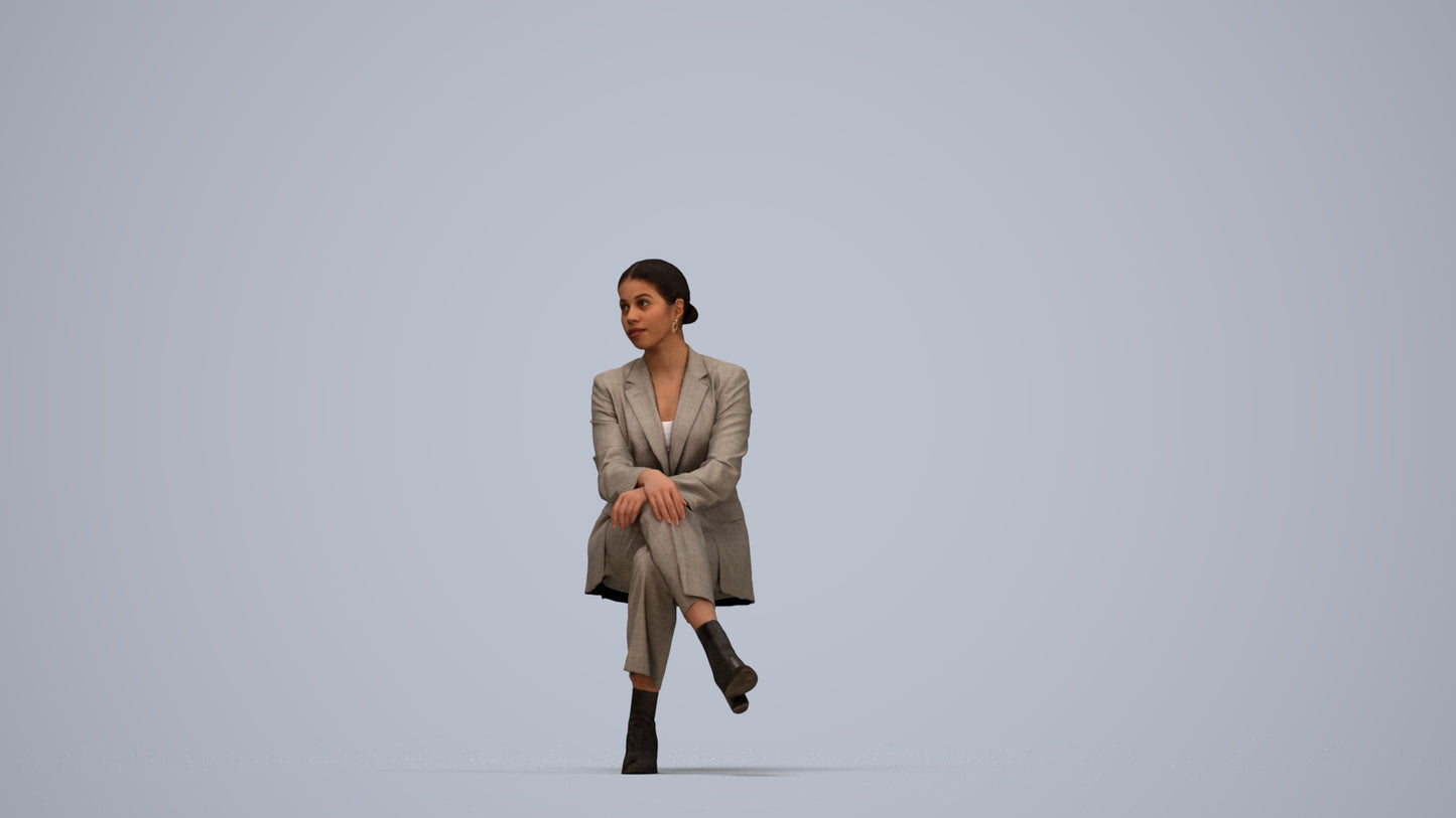 3D people model woman business, scanned human for 3ds Max rendering, top-down view render