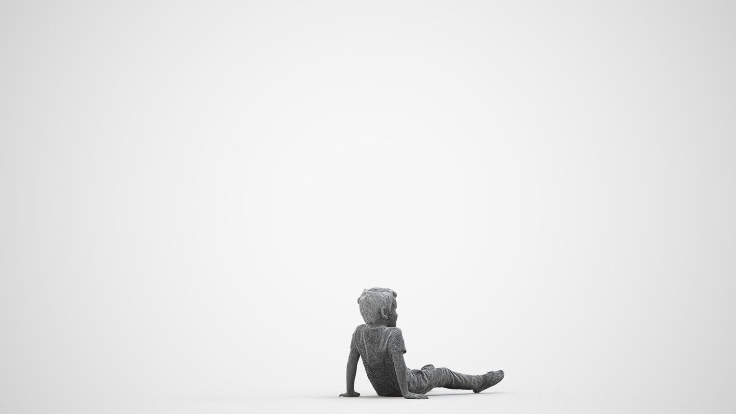 realistic 3D people boy casual kids, render-ready for V-Ray and Corona, FBX OBJ, wireframe side view