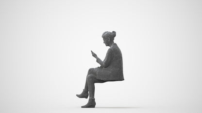 3D scanned woman sitting business, photorealistic archviz people for Enscape and SketchUp, square thumbnail