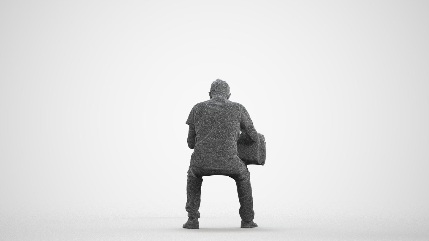 realistic 3D people senior man casual sitting, render-ready for V-Ray and Corona, FBX OBJ, wireframe front view