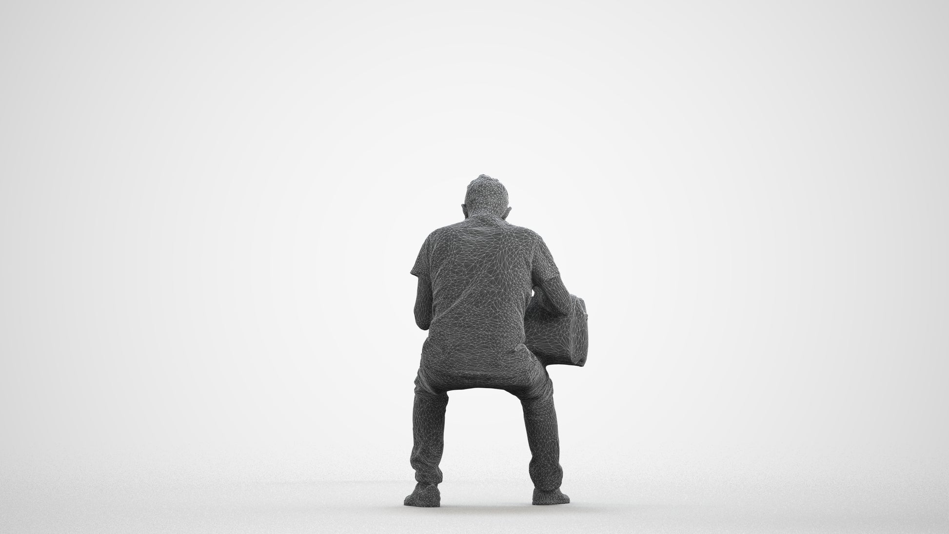 realistic 3D people senior man casual sitting, render-ready for V-Ray and Corona, FBX OBJ, wireframe front view