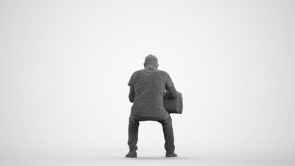 realistic 3D people senior man casual sitting, render-ready for V-Ray and Corona, FBX OBJ, wireframe front view
