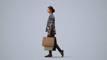 3D scanned woman shopping casual, photorealistic archviz people for Enscape and SketchUp, three-quarter view render