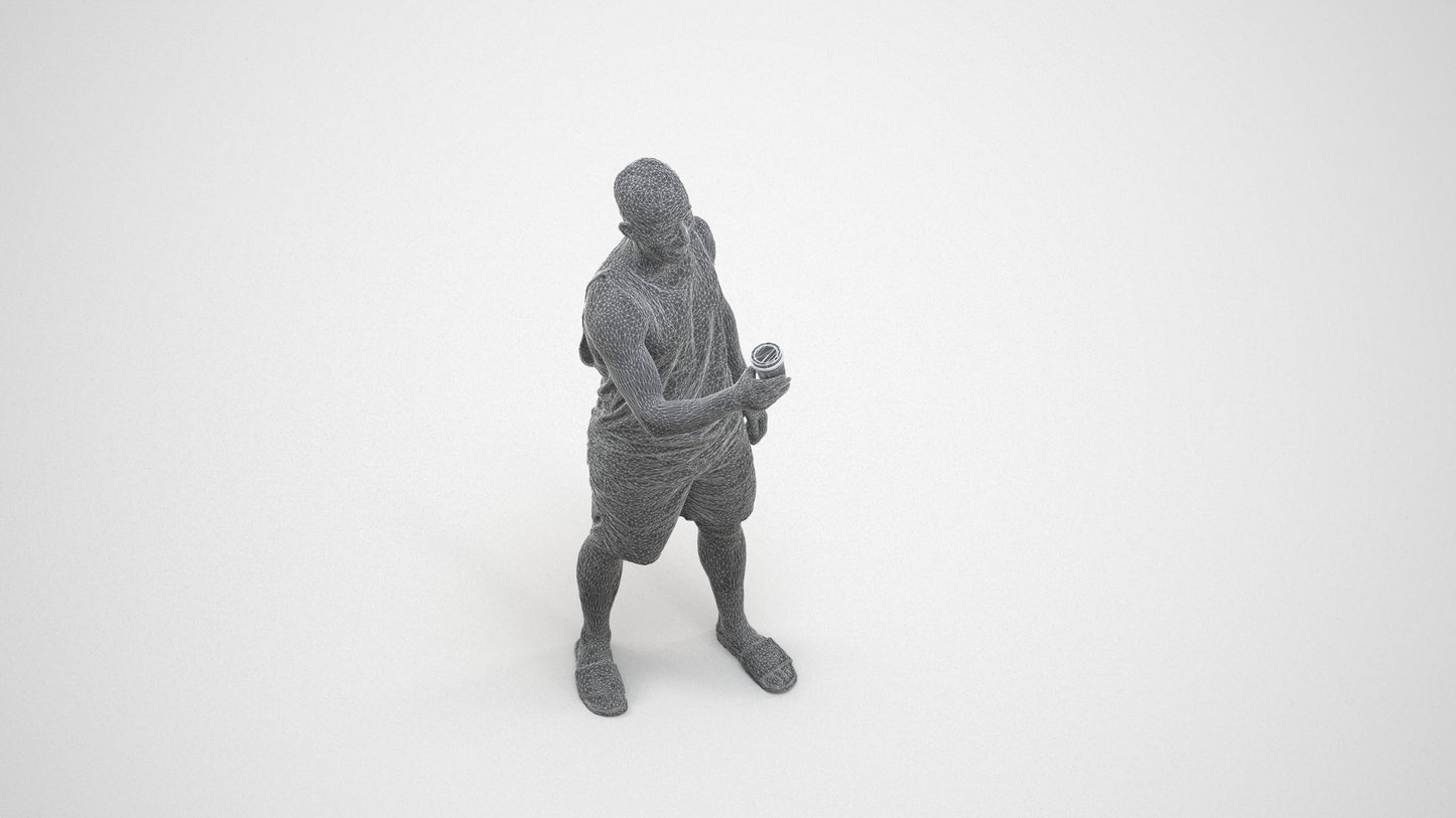 realistic 3D man standing, scanned archviz people for Blender and 3ds Max, wireframe three-quarter view