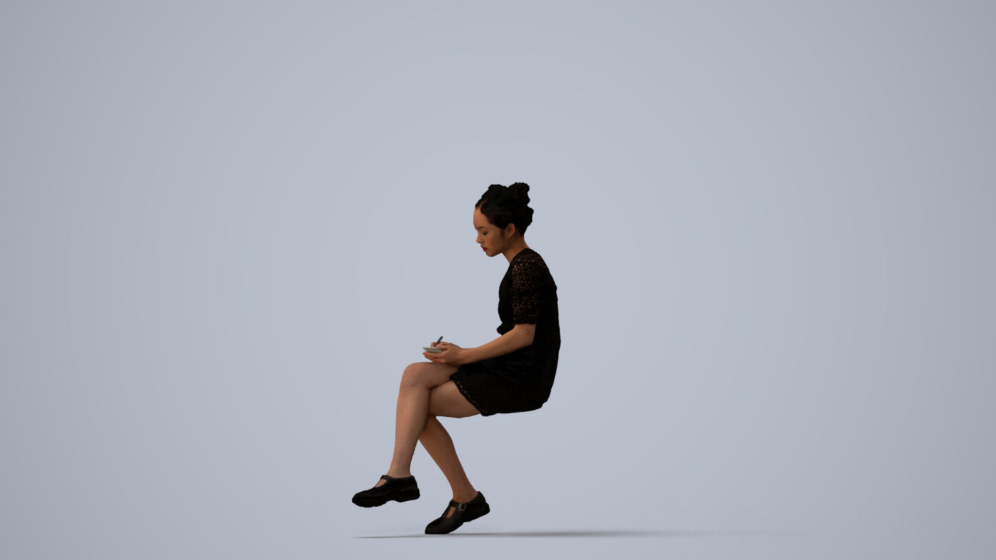 photogrammetry 3D woman business, realistic human model archviz FBX, three-quarter view render