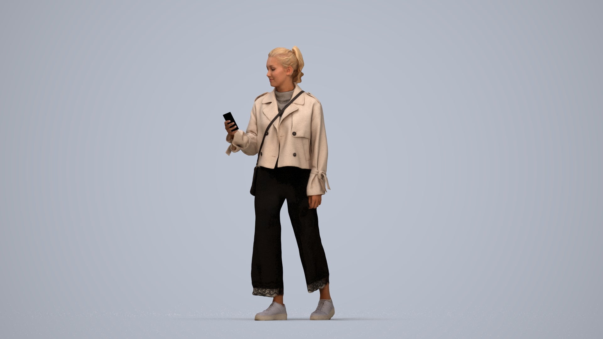 3D people model woman casual walking, scanned human for 3ds Max rendering, top-down view render