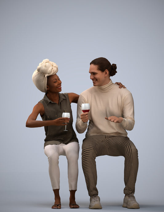 scanned 3D man casual couple, photogrammetry people for Enscape and V-Ray
