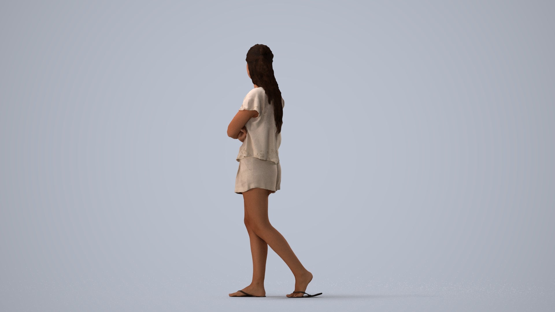3D people model woman casual walking, scanned human for 3ds Max rendering, three-quarter view render
