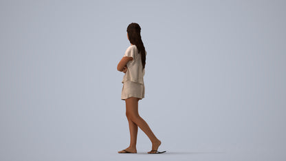 3D people model woman casual walking, scanned human for 3ds Max rendering, three-quarter view render