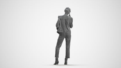 3D scanned woman standing business, photorealistic archviz people for Enscape and SketchUp, wireframe front view