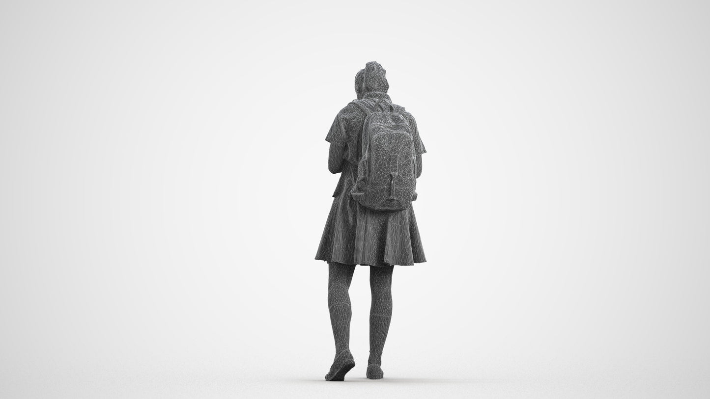 realistic 3D human girl kids, archviz people FBX OBJ for Blender, wireframe front view