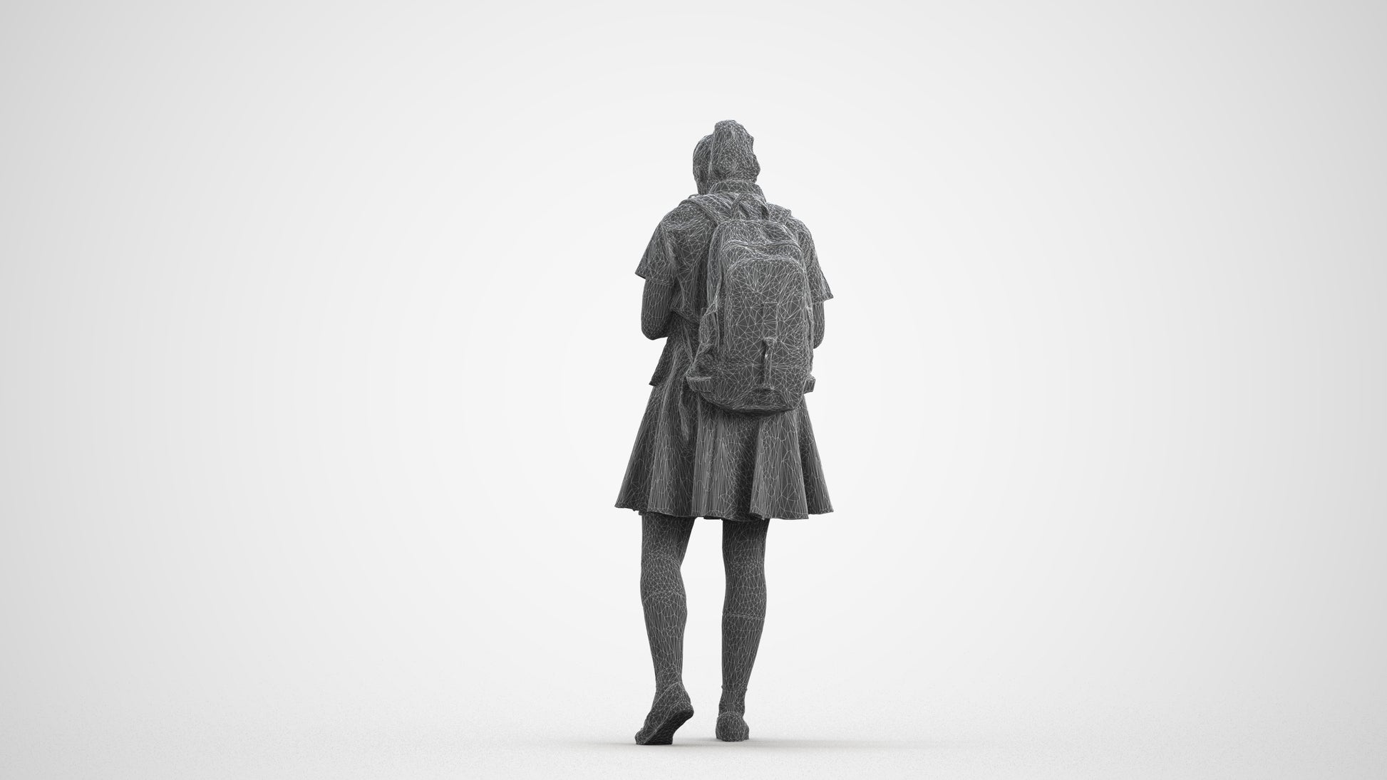 realistic 3D human girl kids, archviz people FBX OBJ for Blender, wireframe front view