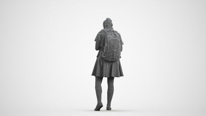 realistic 3D human girl kids, archviz people FBX OBJ for Blender, wireframe front view