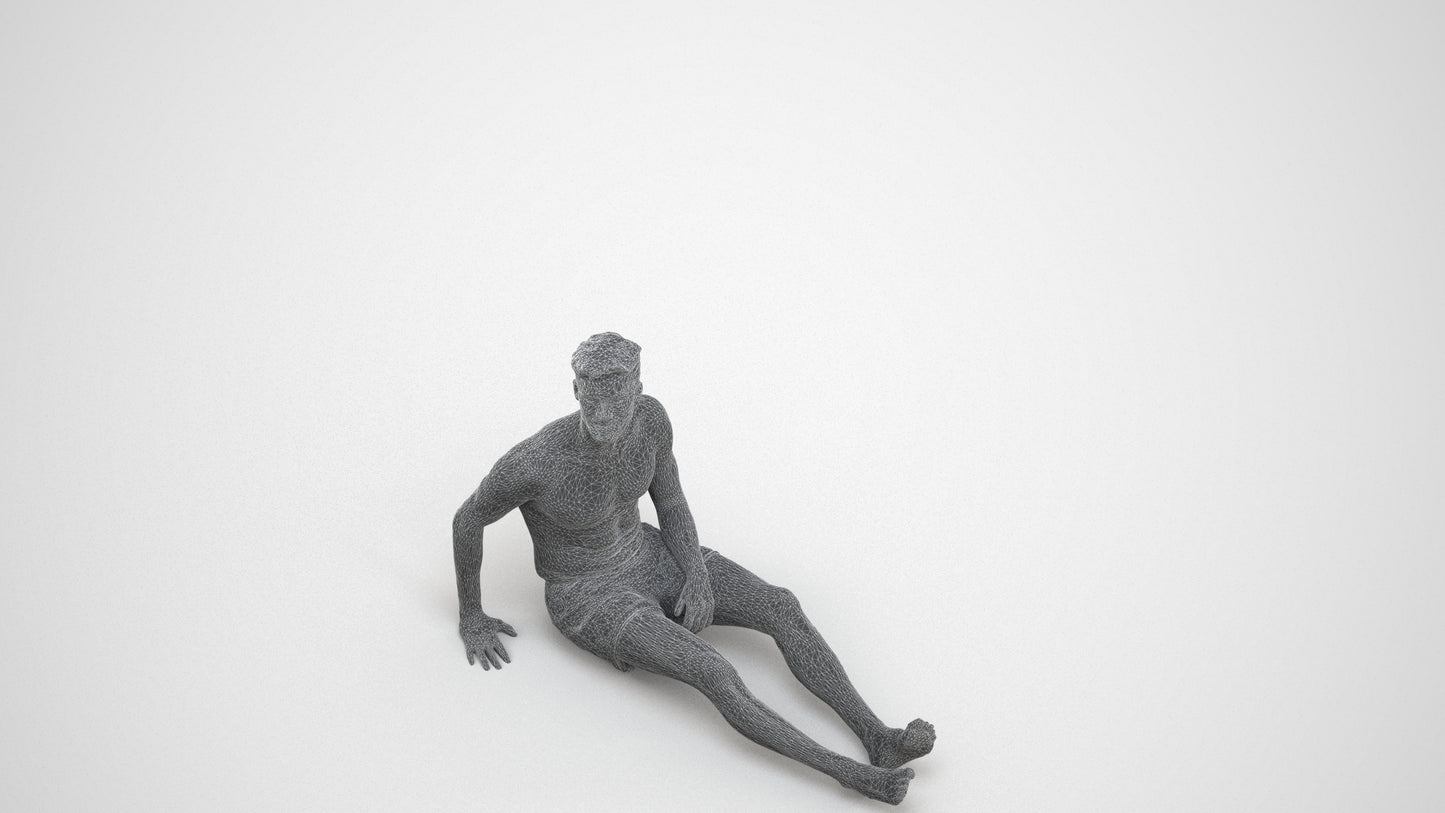 3D people model man pool, scanned human for 3ds Max rendering, wireframe three-quarter view