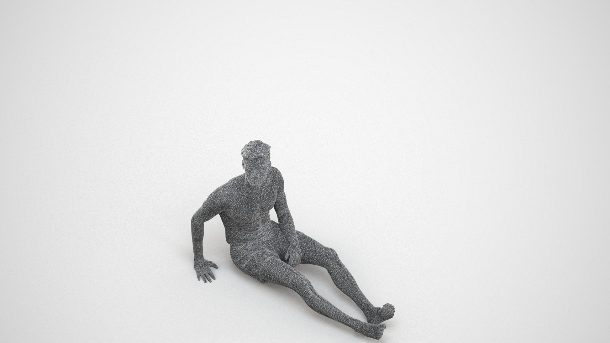 3D people model man pool, scanned human for 3ds Max rendering, wireframe three-quarter view