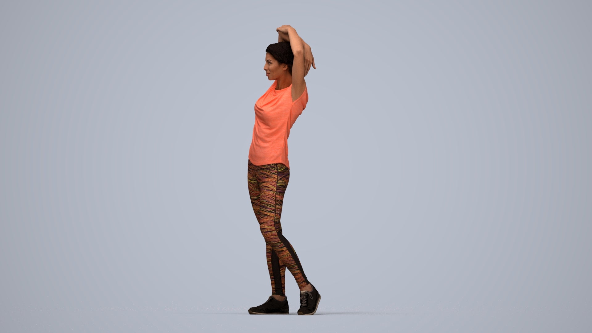realistic 3D people woman sport, render-ready for V-Ray and Corona, FBX OBJ, top-down view render