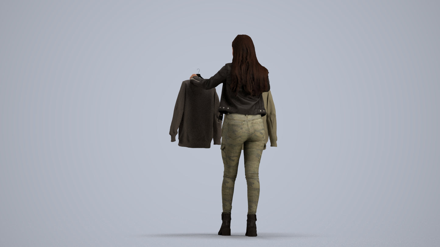 realistic 3D woman casual shopping, scanned archviz people for Blender and 3ds Max, front view render