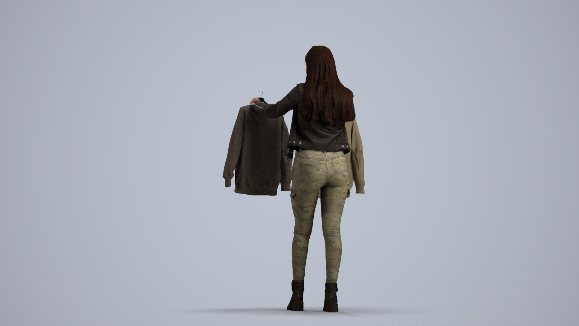 realistic 3D woman casual shopping, scanned archviz people for Blender and 3ds Max, front view render