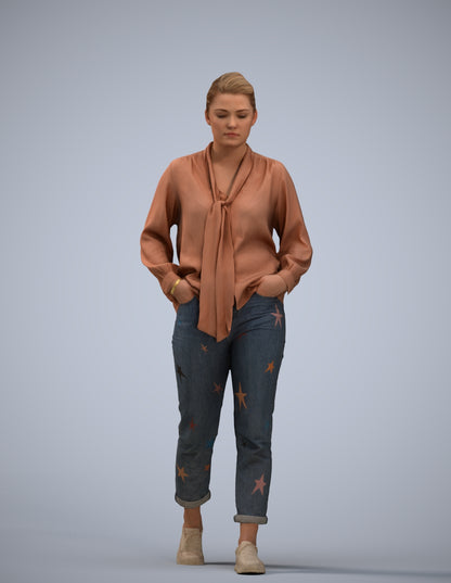 photogrammetry 3D woman casual walking, realistic human model archviz FBX