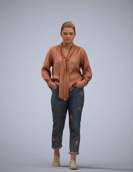 photogrammetry 3D woman casual walking, realistic human model archviz FBX