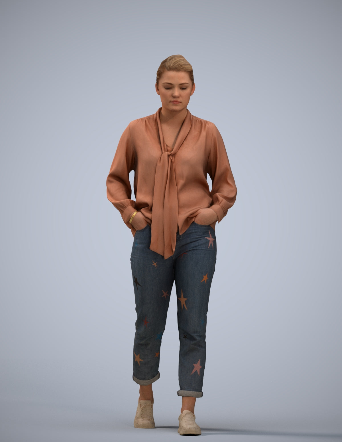 photogrammetry 3D woman casual walking, realistic human model archviz FBX
