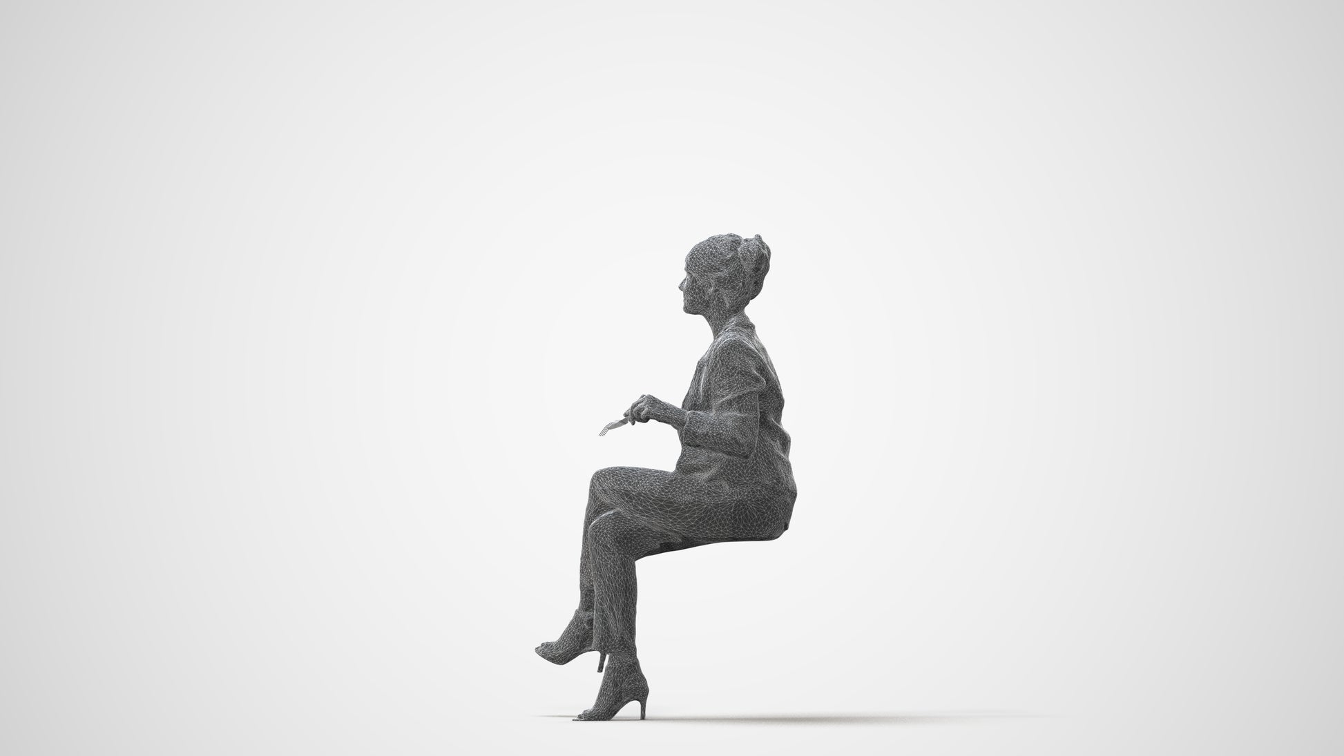 scanned 3D woman business sitting, photogrammetry people for Enscape and V-Ray, square thumbnail