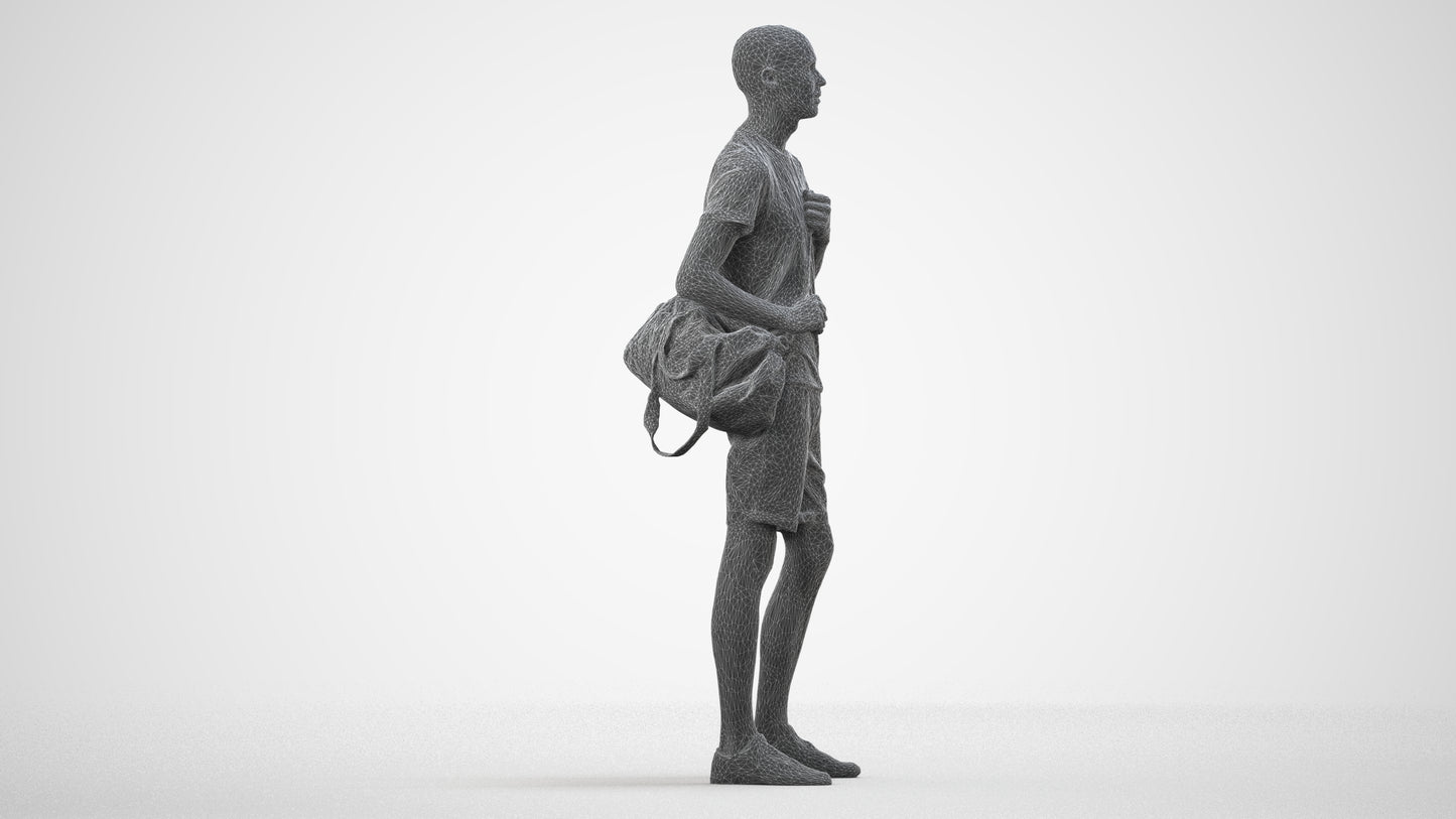 3D scanned man mix casual, photorealistic archviz people for Enscape and SketchUp, wireframe side view