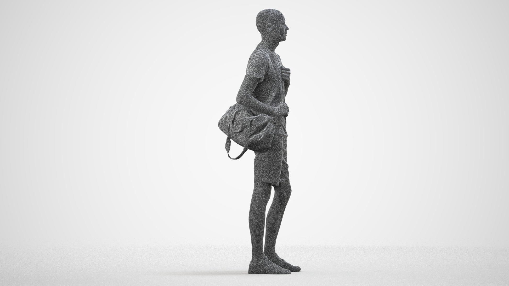 3D scanned man mix casual, photorealistic archviz people for Enscape and SketchUp, wireframe side view