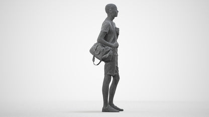 3D scanned man mix casual, photorealistic archviz people for Enscape and SketchUp, wireframe side view