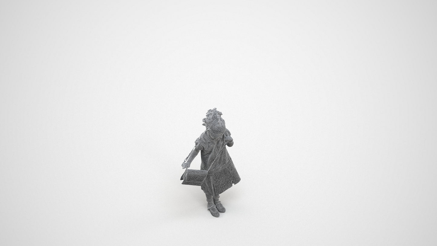 scanned 3D girl casual kids, photogrammetry people for Enscape and V-Ray, wireframe three-quarter view