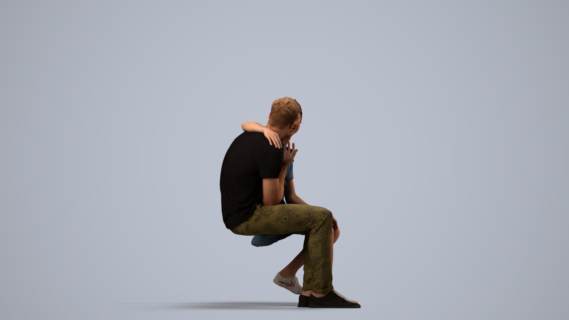 scanned 3D girl casual couple, photogrammetry people for Enscape and V-Ray, side view render