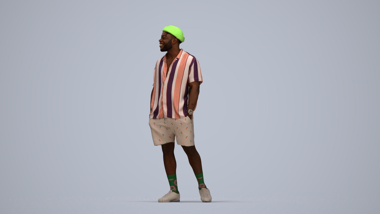 3D scanned man walking casual, photorealistic archviz people for Enscape and SketchUp, top-down view render