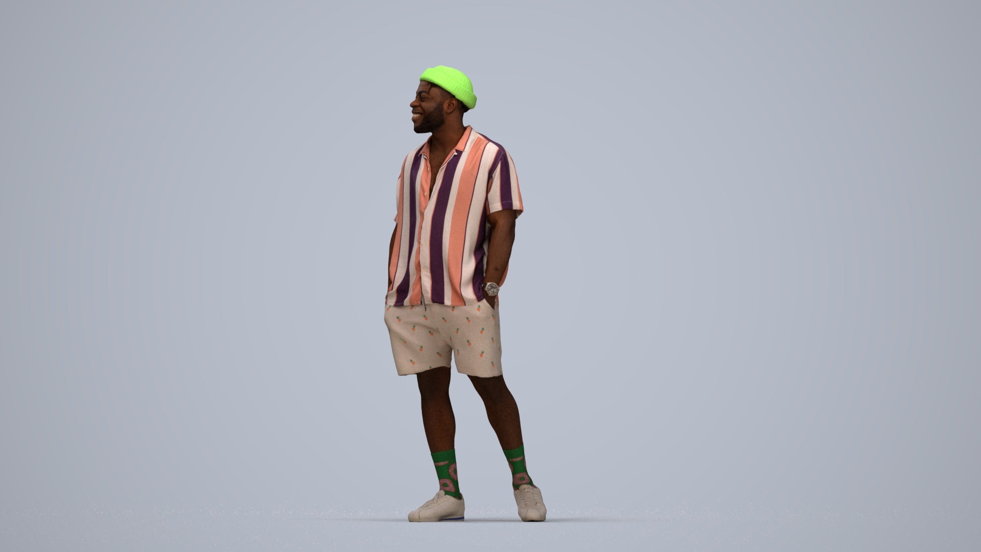 3D scanned man walking casual, photorealistic archviz people for Enscape and SketchUp, top-down view render