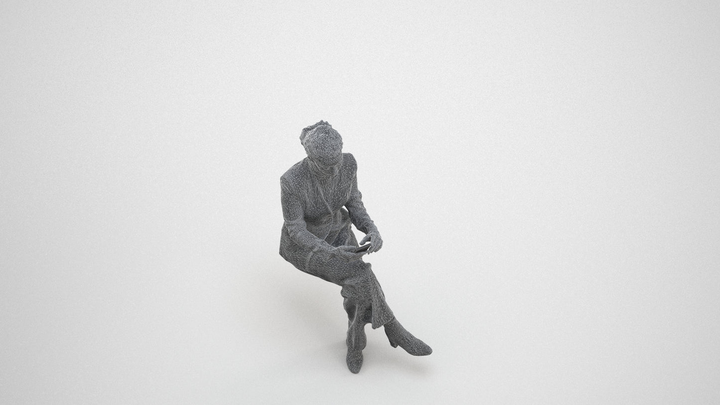 scanned 3D woman business, photogrammetry people for Enscape and V-Ray, wireframe three-quarter view