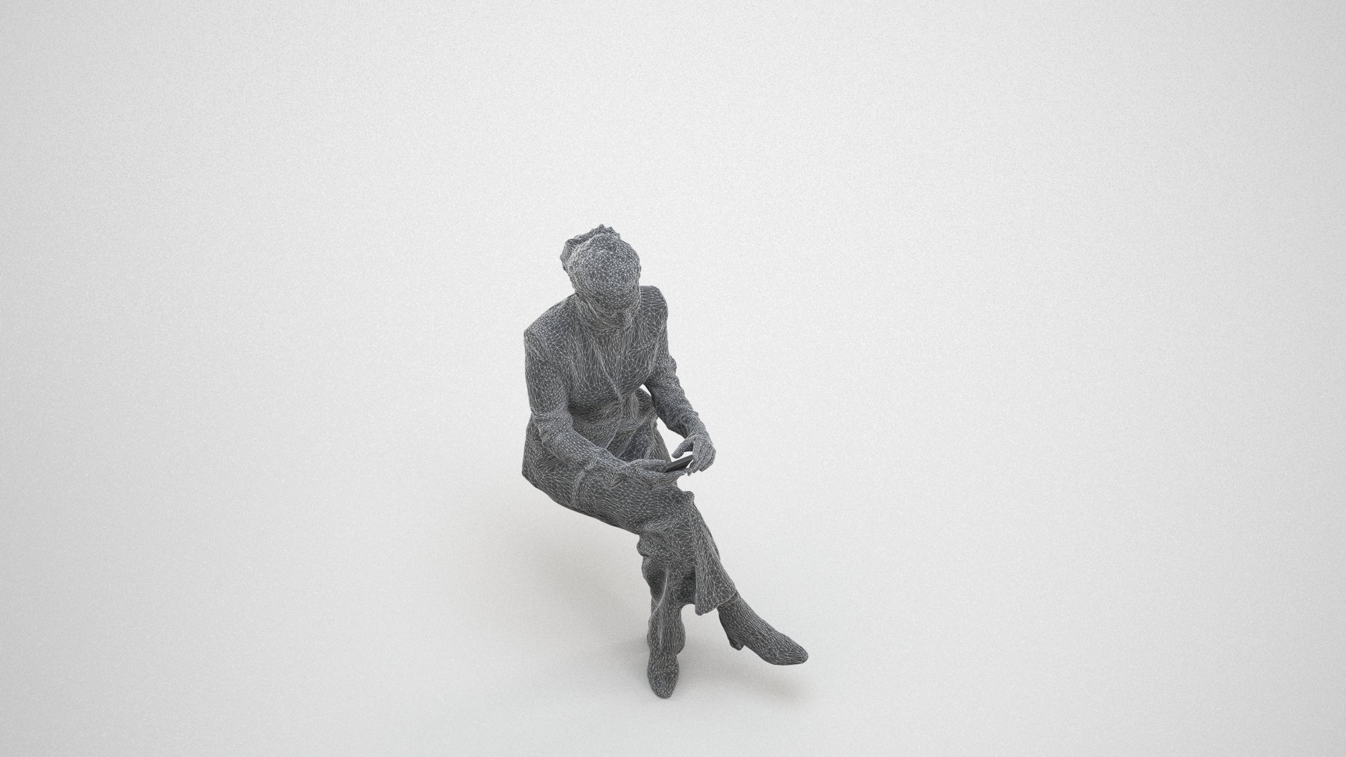 scanned 3D woman business, photogrammetry people for Enscape and V-Ray, wireframe three-quarter view