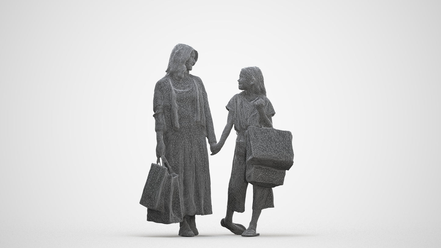 3D people model girl casual kids, scanned human for 3ds Max rendering, three-quarter front view render