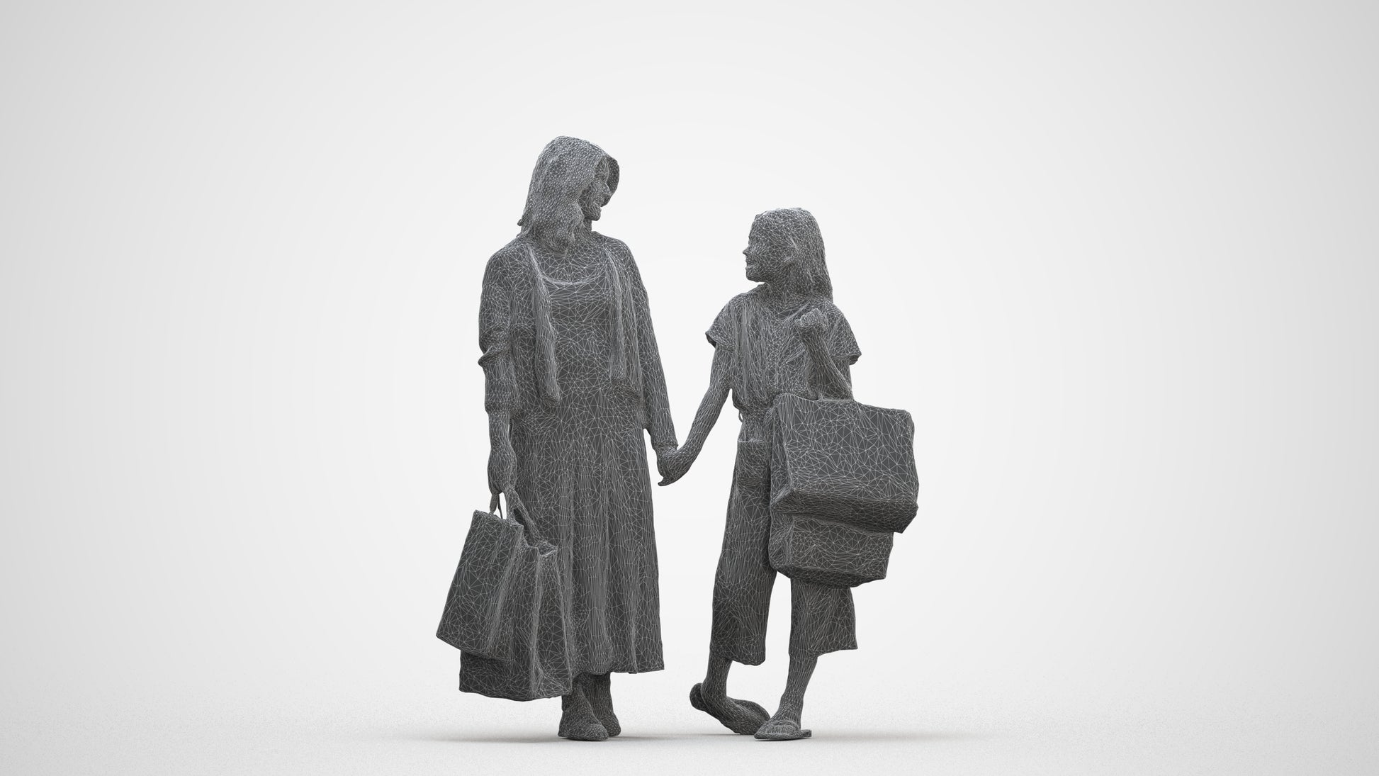 3D people model girl casual kids, scanned human for 3ds Max rendering, three-quarter front view render