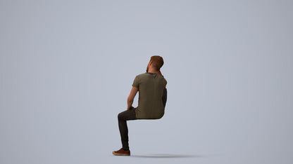 3D people model man casual sitting, scanned human for 3ds Max rendering, three-quarter view render