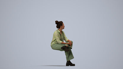 realistic 3D human woman casual sitting, archviz people FBX OBJ for Blender, side view render