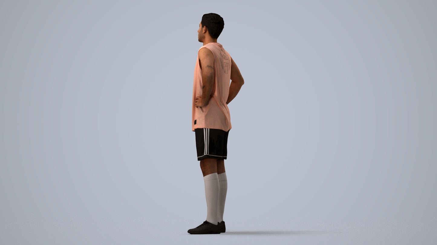 realistic 3D human man sport, archviz people FBX OBJ for Blender, three-quarter view render
