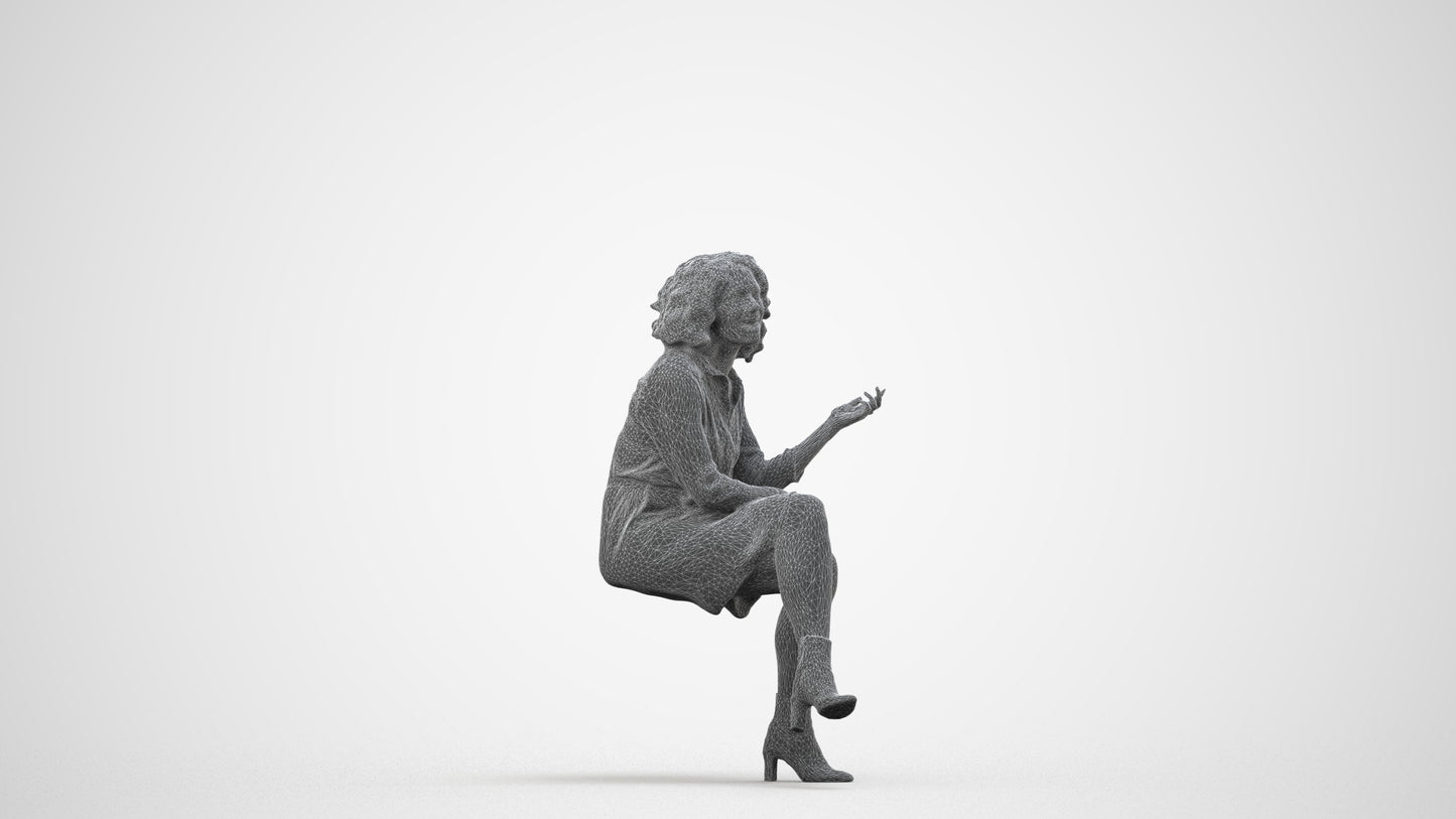 realistic 3D people woman casual sitting, render-ready for V-Ray and Corona, FBX OBJ, wireframe side view