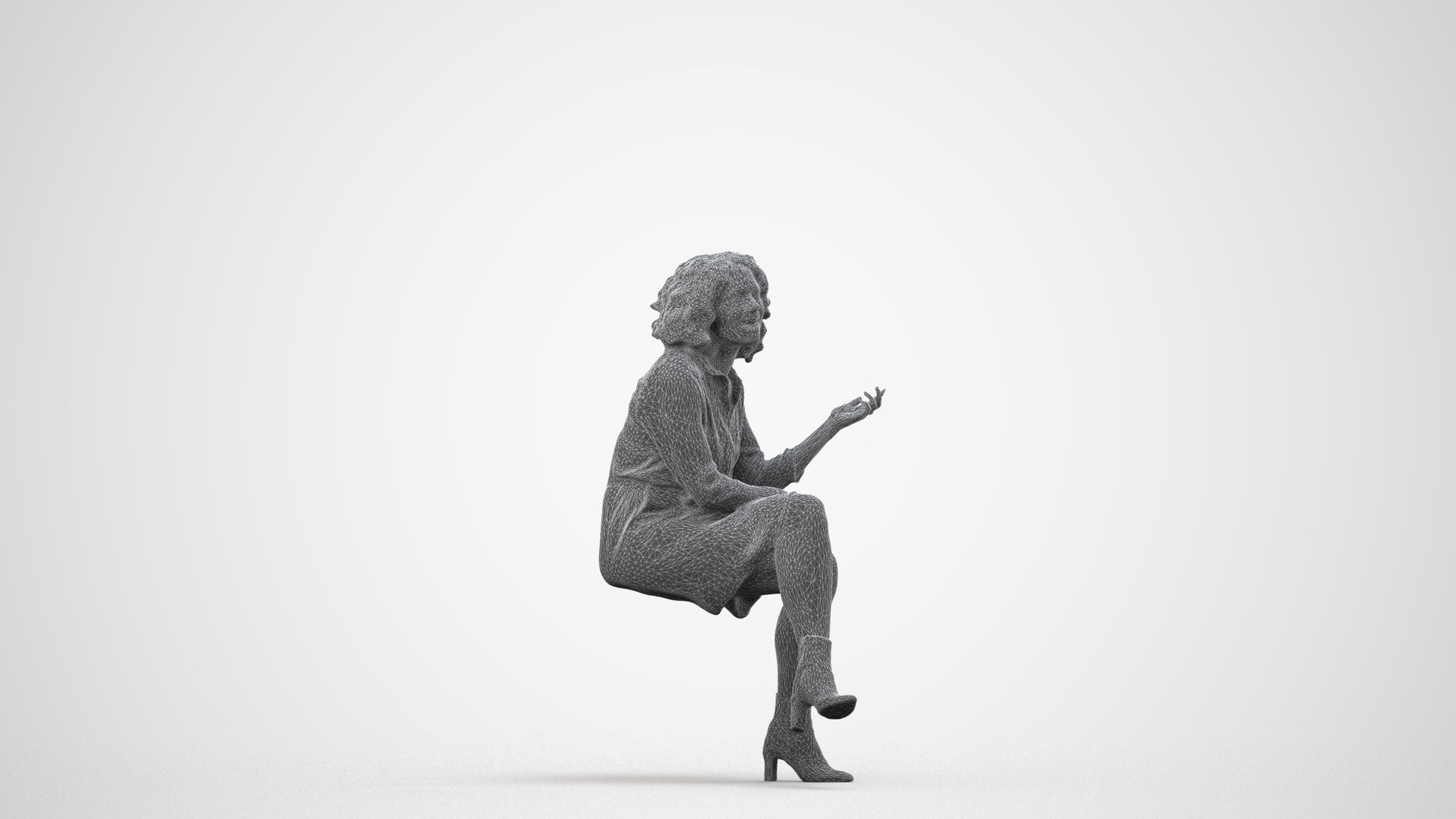 realistic 3D people woman casual sitting, render-ready for V-Ray and Corona, FBX OBJ, wireframe side view