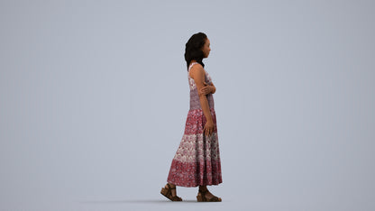 photogrammetry 3D woman casual walking, realistic human model archviz FBX, side view render