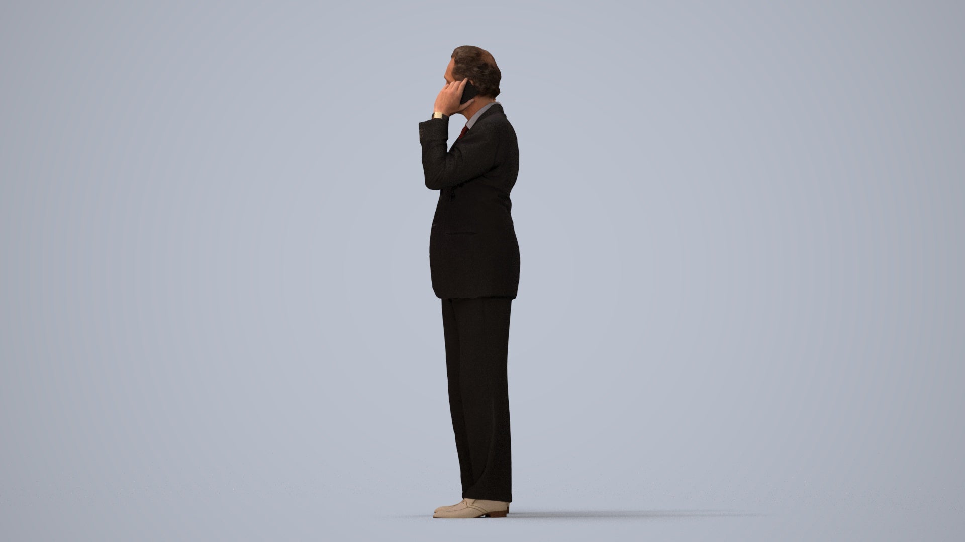 photogrammetry 3D man business standing, realistic human model archviz FBX, three-quarter view render