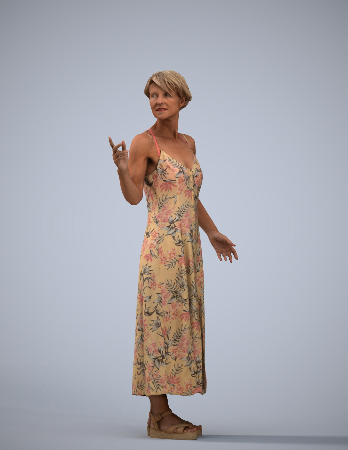 realistic 3D senior woman standing, scanned archviz people for Blender and 3ds Max
