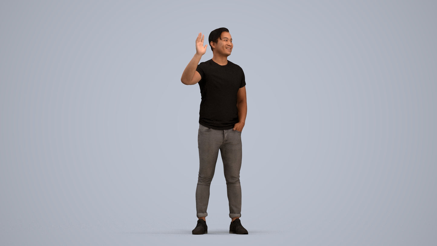 scanned 3D man casual standing, photogrammetry people for Enscape and V-Ray, standing pose render