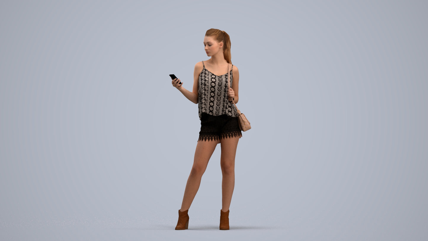 photogrammetry 3D girl casual standing, realistic human model archviz FBX, standing pose render